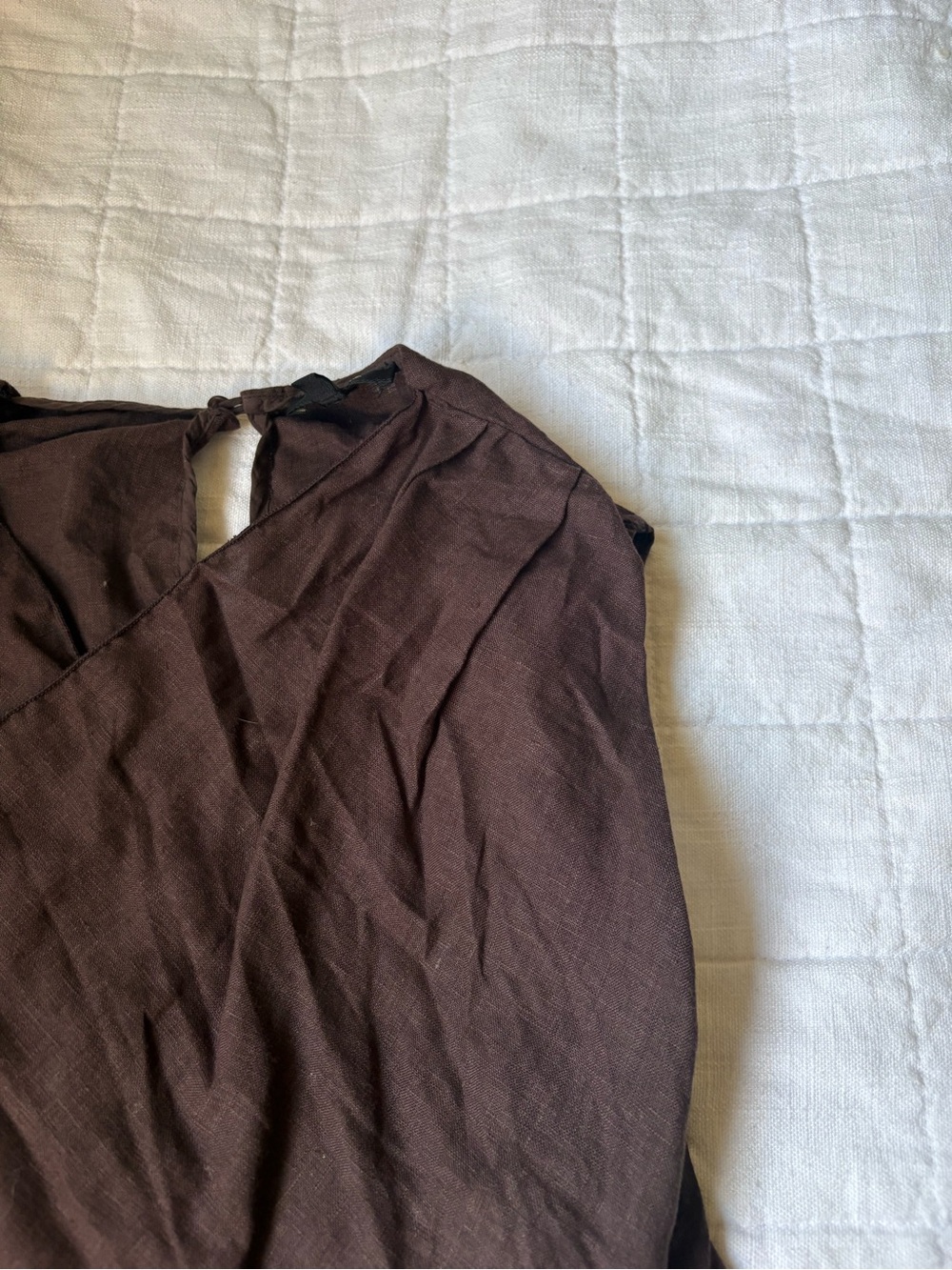 Mossimo Dutti 100% Linen Chocolate Brown Wrap Top Women’s SMALL - Picture 3 of 7
